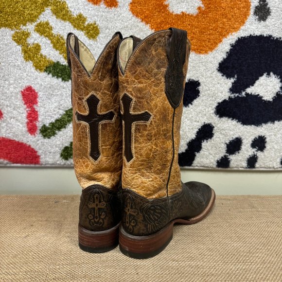 Ferrini Ladies Gold Genuine Leather Embossed Cross Boots - Picture 3 of 6